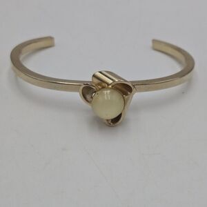 Vintage Bracelet Mid Century Cuff with Moonglow Stone Gold Tone Made in Brazil